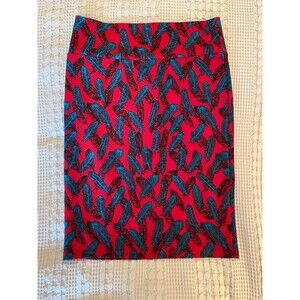 LulaRoe Red Green Pencil Stretch Mid Knee Skirt Size Large Stylish Comfortable